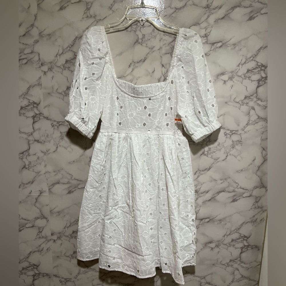 ASOS DESIGN eyelet mini smock dress with shirred back in white